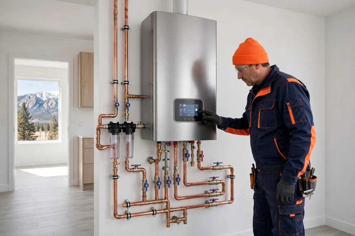 Water Heater Repair in Lochbuie, CO — technician servicing and repairing a tank water heater at a home in Lochbuie, Weld County